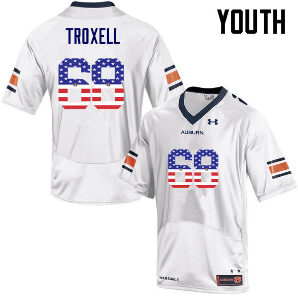 Youth #68 Austin Troxell Auburn Tigers USA Flag Fashion College Football Jerseys-White - Click Image to Close